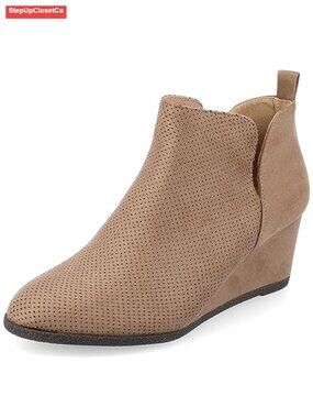 Faux Suede Wedge Booties Pull-On Ankle Boots for Work